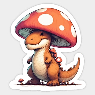 Cute Mushroom Hat Dinosaur Tyrannosaurus Rex Sticker